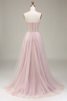 Tulle chérie rose clair robe de soirée avec corset