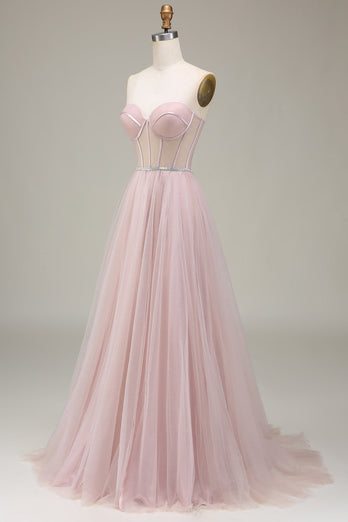 Tulle chérie rose clair robe de soirée avec corset