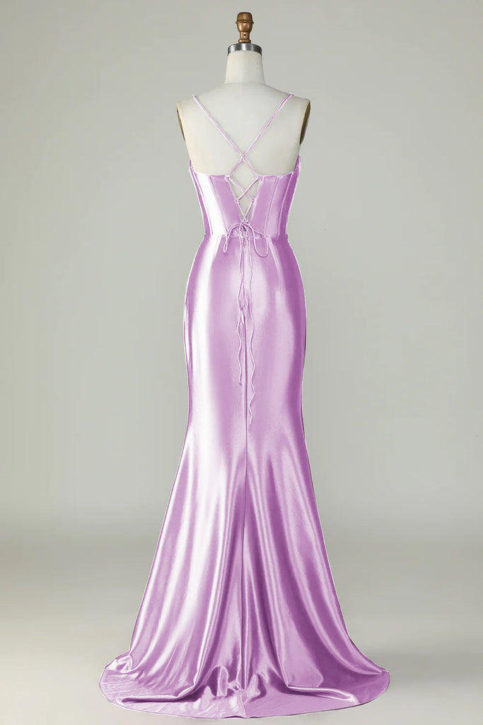 Robe longue bal fente latérale bretelles spaghetti dentelle sirène pour mariage main image 0