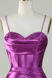 Robe de bal longue corset à bretelles spaghetti sirène orange avec fente