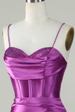 Robe de bal longue corset à bretelles spaghetti sirène orange avec fente