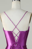 Robe de bal longue corset à bretelles spaghetti sirène orange avec fente