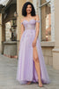 Charger l&#39;image dans la galerie, Magnifique une ligne hors de l’épaule violet Corset robe de soirée avec des Appliques