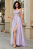 Charger l&#39;image dans la galerie, Magnifique une ligne hors de l’épaule violet Corset robe de soirée avec des Appliques