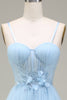 Charger l&#39;image dans la galerie, Robe de bal en tulle bleu clair scintillant avec appliques