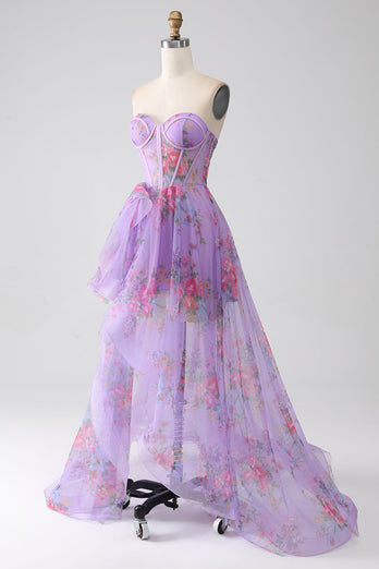 Violet imprimé bustier Corset robe de soirée
