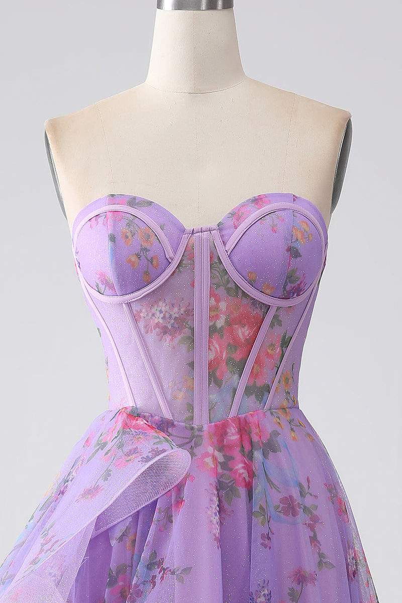 Charger l&#39;image dans la galerie, Violet imprimé bustier Corset robe de soirée