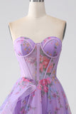 Violet imprimé bustier Corset robe de soirée