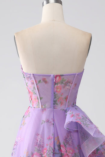 Violet imprimé bustier Corset robe de soirée