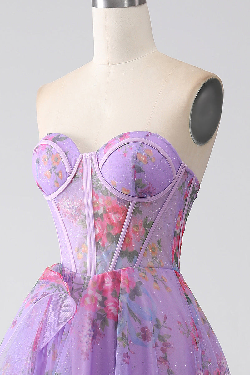 Charger l&#39;image dans la galerie, Violet imprimé bustier Corset robe de soirée