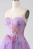 Violet imprimé bustier Corset robe de soirée