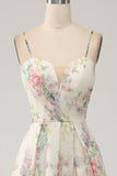 Robe de bal ivoire imprimée fleur trapèze avec fente