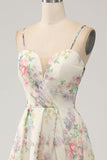 Robe de bal ivoire imprimée fleur trapèze avec fente
