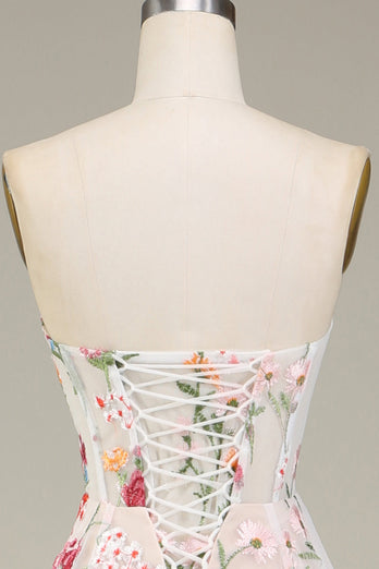A-ligne chérie longue robe de Soirée corset avec fleur