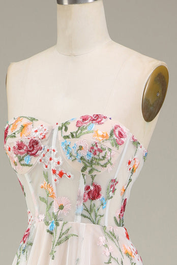 A-ligne chérie longue robe de Soirée corset avec fleur