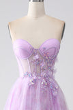 Robe de soirée Corset bustier imprimé lavande avec perles