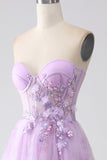 Robe de soirée Corset bustier imprimé lavande avec perles