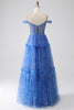 Charger l&#39;image dans la galerie, Robe de soirée corset en tulle bleu imprimé A Line
