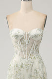 Robe de soirée Corset vert clair A-ligne avec broderie