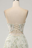 Robe de soirée Corset vert clair A-ligne avec broderie