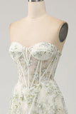 Robe de soirée Corset vert clair A-ligne avec broderie
