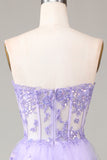 Lavande bustier à plusieurs niveaux Tulle Corset robe de Soirée avec Appliques