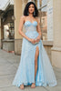 Charger l&#39;image dans la galerie, Charmante une ligne chérie bleu Corset robe de soirée avec fente de perles