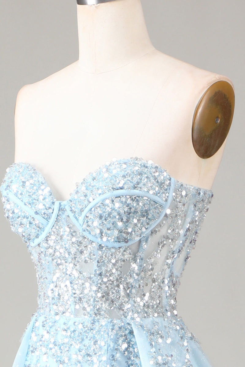 Charger l&#39;image dans la galerie, Corset bleu bustier une robe de Soirée ligne avec fente