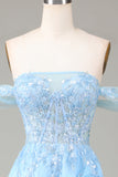 Robe de Soirée corset princesse à épaules dénudées avec fente