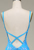 Charger l&#39;image dans la galerie, Robe de bal sirène à col en V profond bleu scintillant