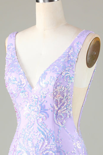 Robe de cocktail moulante Sparkly Lavender avec dos nu
