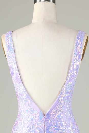 Robe de cocktail moulante Sparkly Lavender avec dos nu
