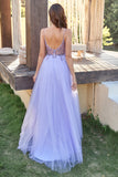 Robe de bal en tulle lavande A-line avec perles