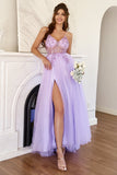 Robe de bal en tulle perlé violet