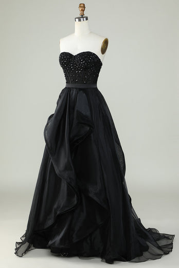 Princesse A Line chérie noir sans bretelles Robe de bal Robe de soirée formelle