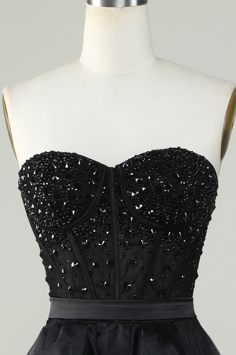 Charger l&#39;image dans la galerie, Princesse A Line chérie noir sans bretelles Robe de bal Robe de soirée formelle