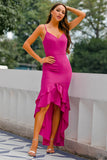 Robe élégante Fuchsia sirène bretelles formelle robe de soirée