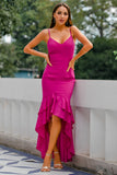 Robe élégante Fuchsia sirène bretelles formelle robe de soirée