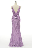 Paillettes violettes scintillantes Robe de bal longue sans dos