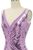 Paillettes violettes scintillantes Robe de bal longue sans dos