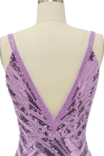 Paillettes violettes scintillantes Robe de bal longue sans dos