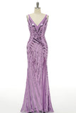 Paillettes violettes scintillantes Robe de bal longue sans dos