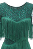 Charger l&#39;image dans la galerie, Robe vert foncé à col rond des années 20 avec franges