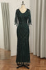 Charger l&#39;image dans la galerie, Vert foncé col à paillettes col long des années 20 robe