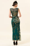 Gaine Col rond Vert foncé Amour Coeur Perlé Robe Gatsby des années 20