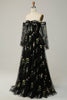 Charger l&#39;image dans la galerie, Noir sur l’épaule Manches longues A-Line Robe de Soirée