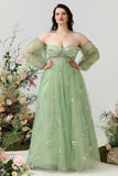 Une ligne de robe de bal vert épaule plus grande taille avec broderie