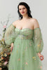 Charger l&#39;image dans la galerie, Une ligne de robe de bal vert épaule plus grande taille avec broderie