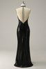 Charger l&#39;image dans la galerie, Fourreau Halter Black Sequins Plus Taille Robe de bal avec dos ouvert