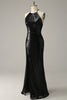 Charger l&#39;image dans la galerie, Fourreau Halter Black Sequins Plus Taille Robe de bal avec dos ouvert